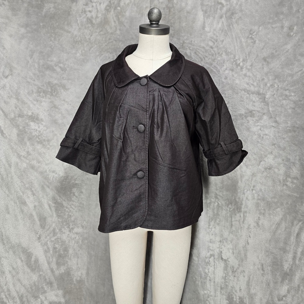Hillard & Hanson Jacket Womens Large Brown Peter Pan Collar Pleated Swing Coat